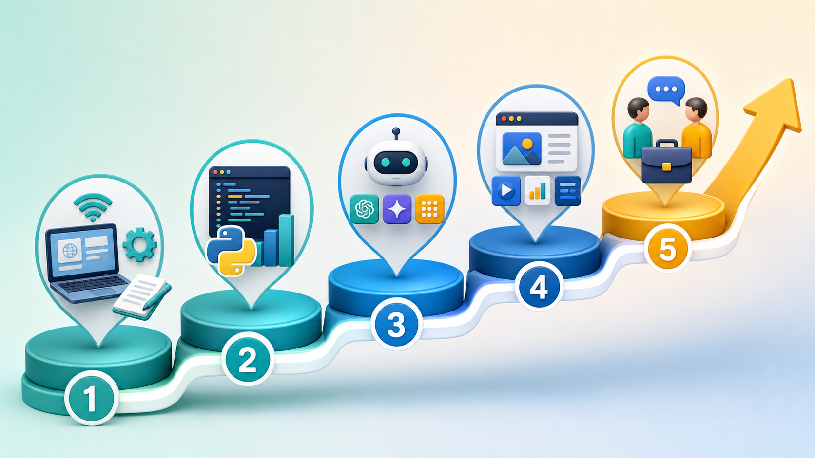 Digital basics থেকে portfolio ও প্রথম AI job পর্যন্ত পাঁচ ধাপের career roadmap