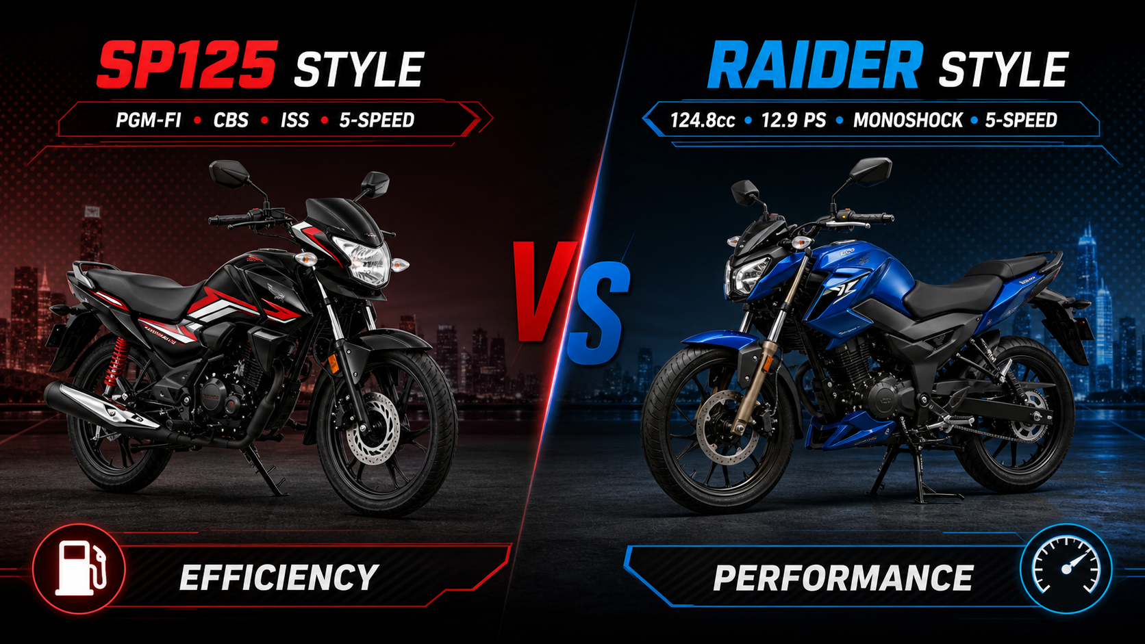 SP125 and Raider 125 specification comparison