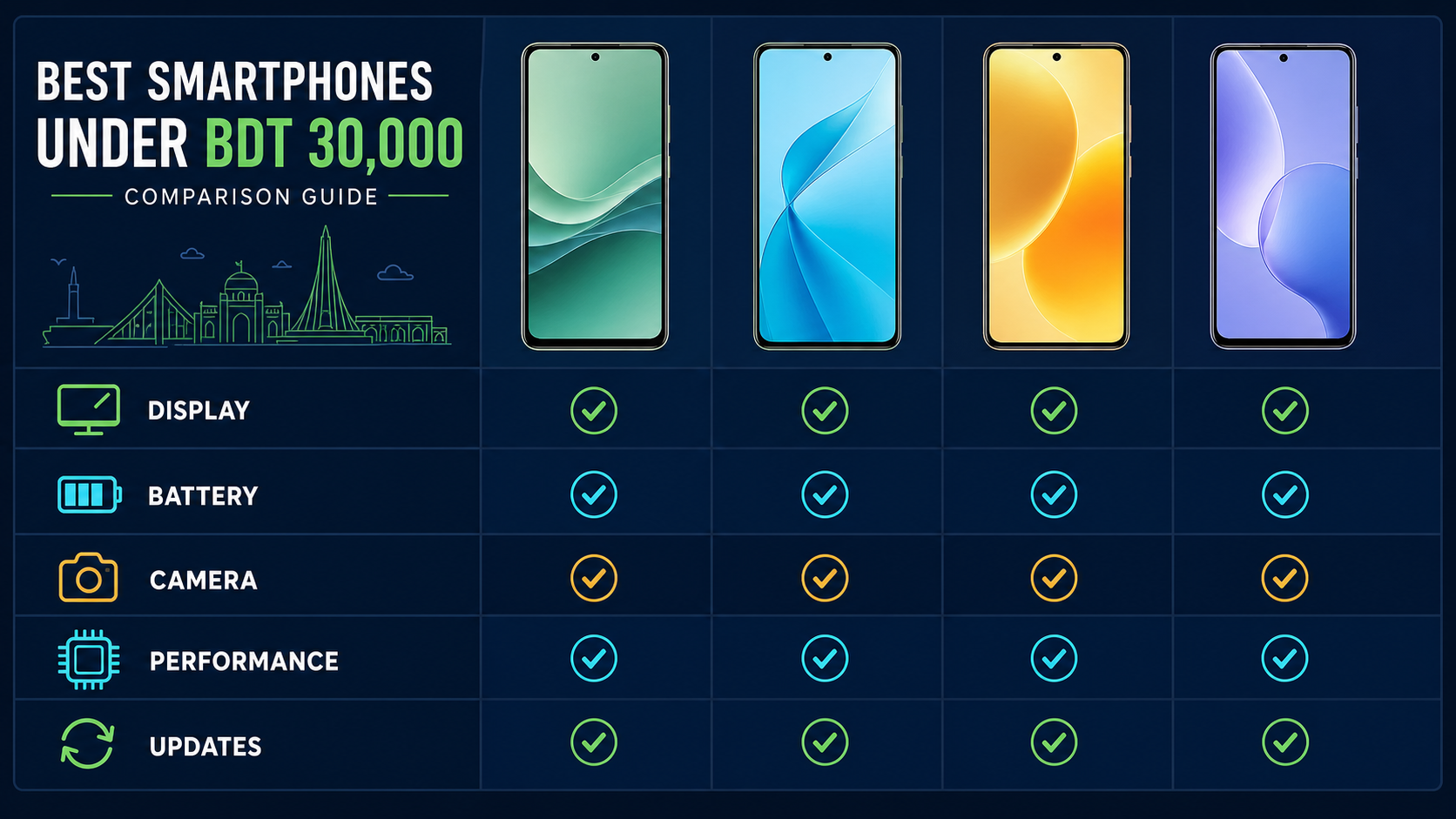 Smartphone buying criteria comparison under BDT 30000