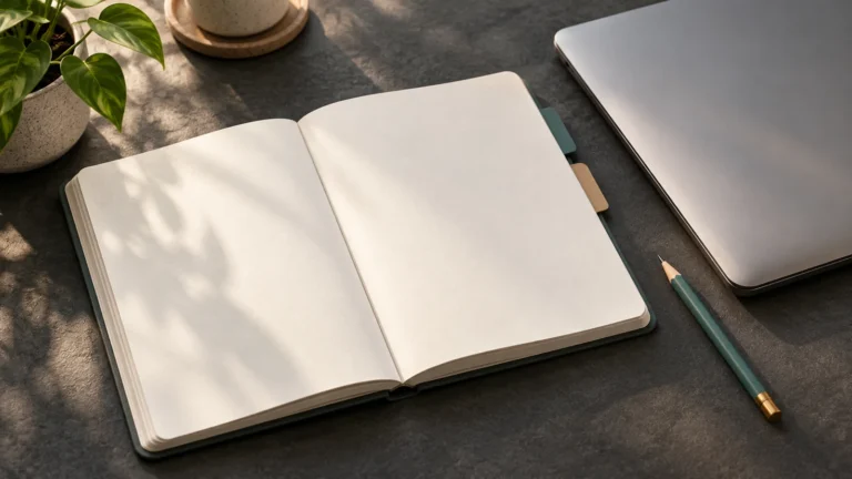 Skills ও Enterprise AI বিষয়ক editorial cover: blank instruction notebook ও unbranded laptop-এর AI ধারণাচিত্র