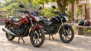 দুটি সাধারণ কমিউটার মোটরসাইকেল পাশাপাশি রাখা